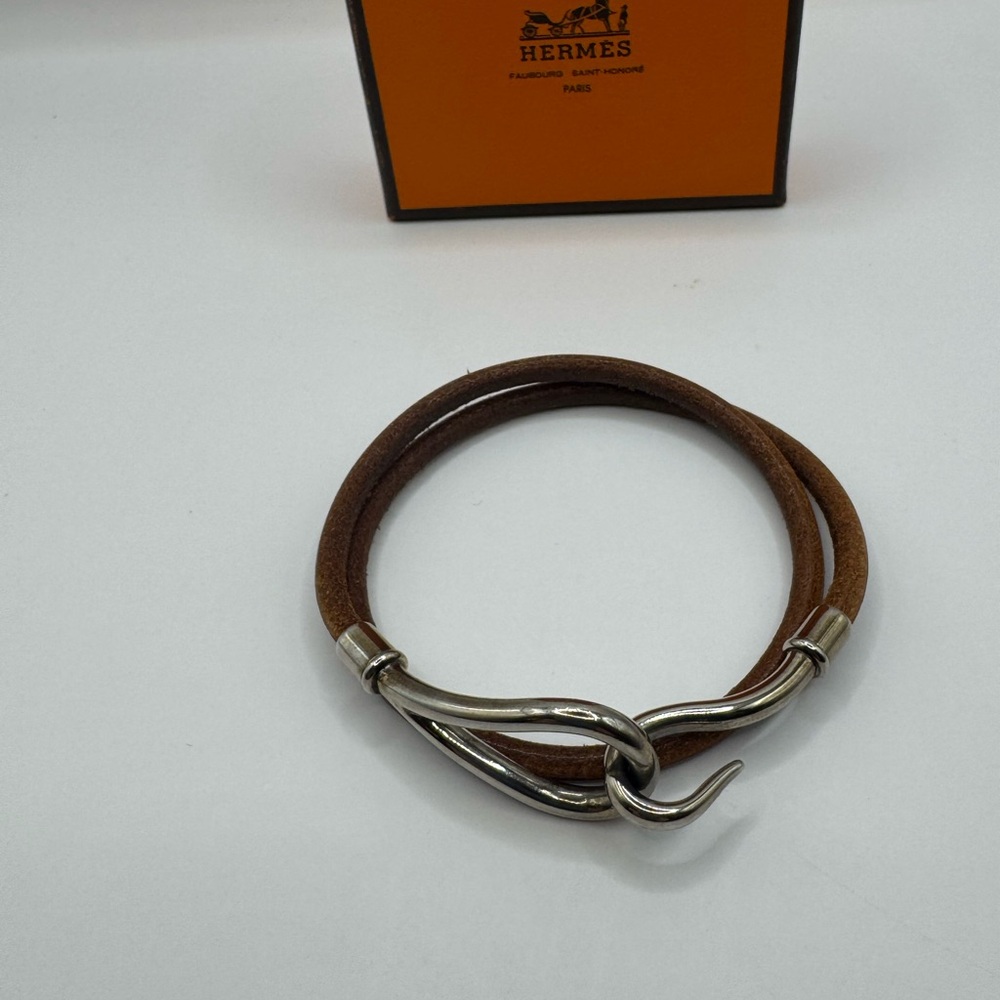 Hermès Jumbo Hook Leather Double Wrap Bracelet with Silvertone Palladium